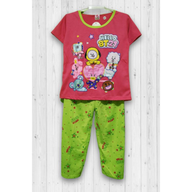 HELLO BT21 | 4 - 5 Tahun | Size M | Baju Tidur Anak Perempuan Setelan Cewek