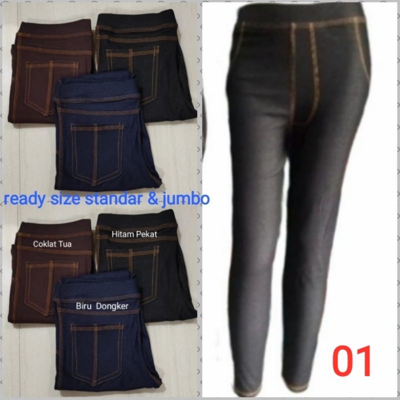 Jegging Kantong Wanita -Denim Tebal Adem Elastis- Legging Jeans Panjang- Celana Casual Olahraga