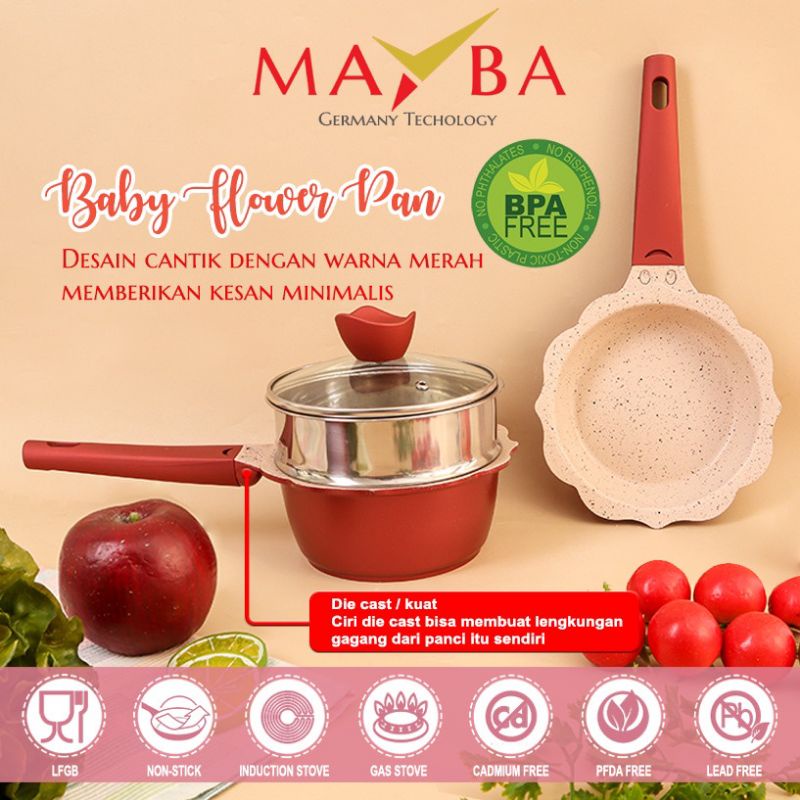 Go Happy Mayba Flower Set Sakura Baby Milk Pan / Panci Kukus Makanan Bayi Marble Granite