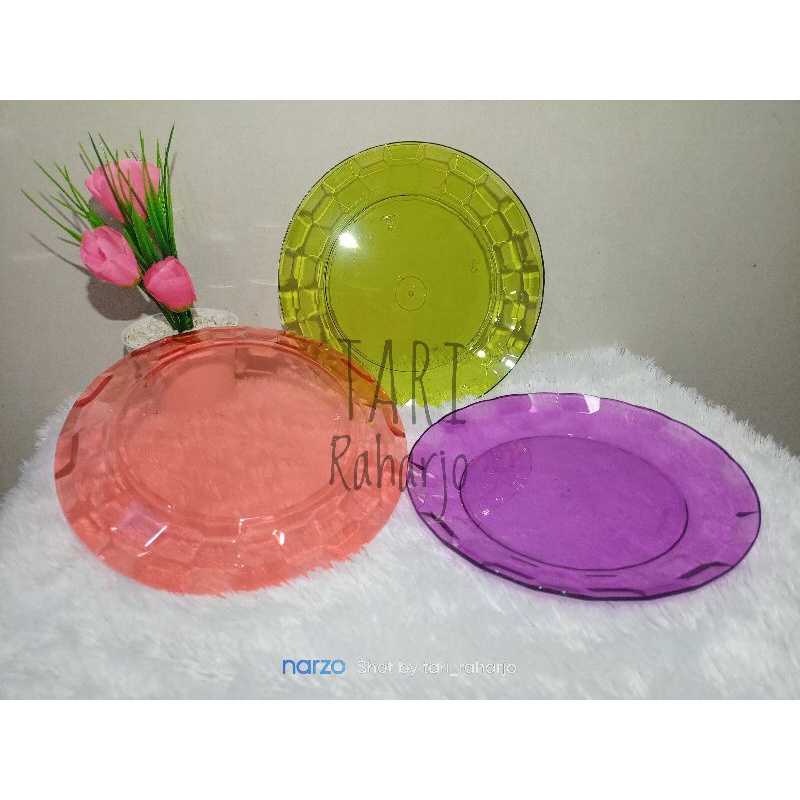 prisma plate merah hijau ungu Tupperware piring kristal