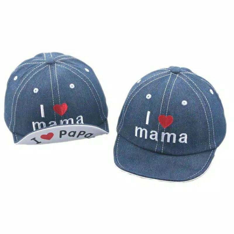 TOPI BAYI I LOVE MAMA PAPA / TOPI BASEBALL DENIM LEMBUT BAYI UNISEX