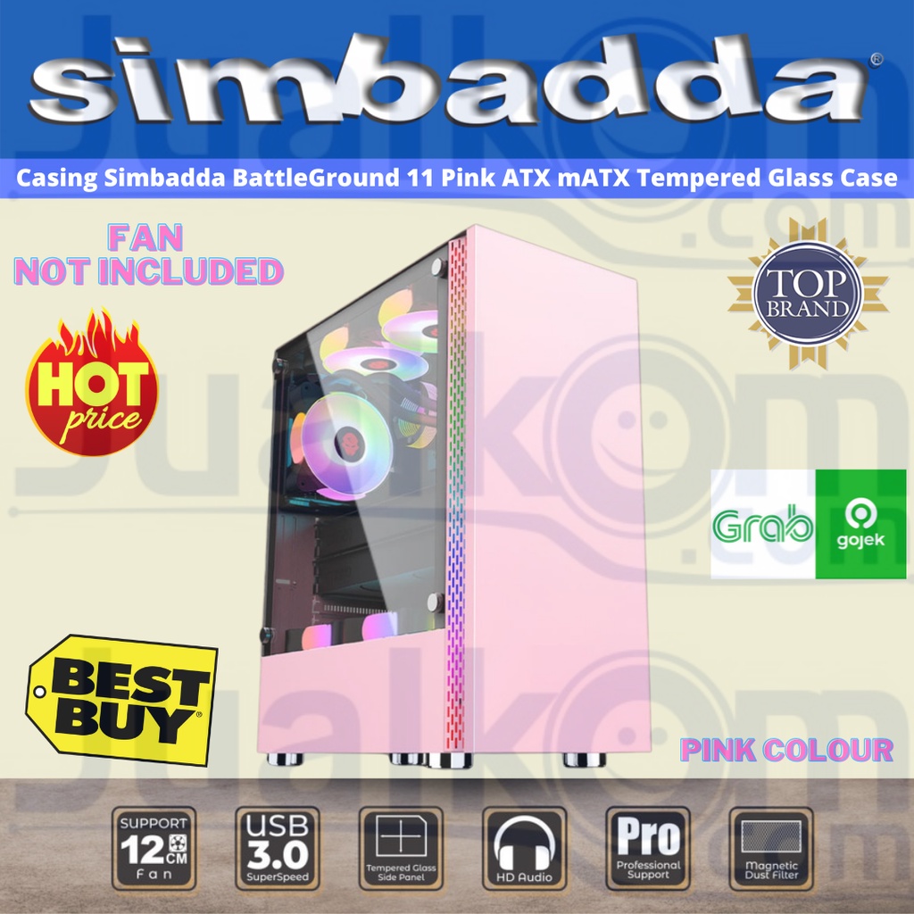 Casing Simbadda Battleground 11 Pink ATX mATX Tempered Glass Case BG11 Tanpa Fan Dan PSU