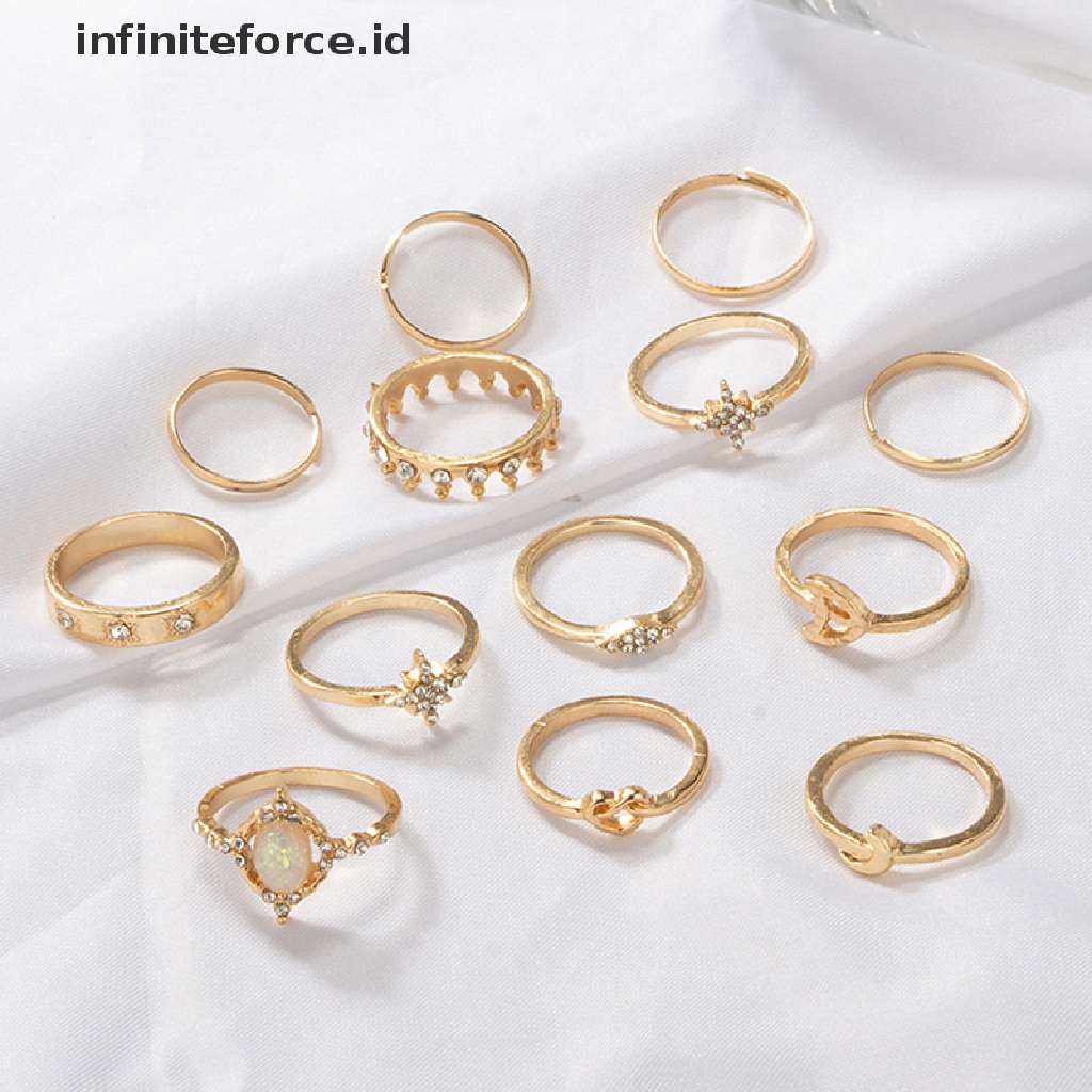 13pcs / set Cincin Buku Jari Aneka Bentuk Warna Silver Untuk Wanita