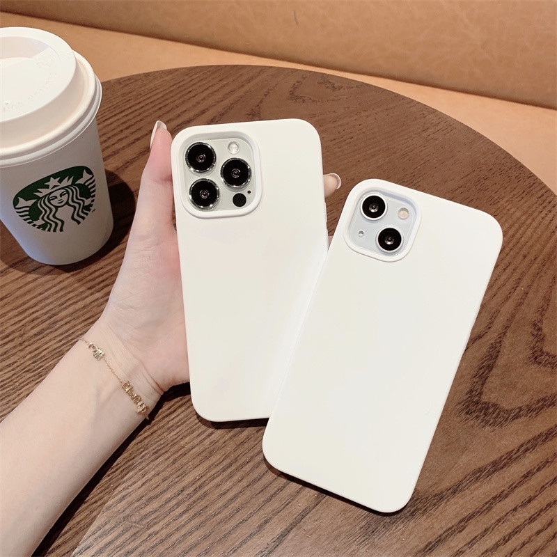 Soft Case Silikon Warna Putih Untuk iPhone 11 12 13 14 Pro Max X XR XS Max 6 6S 7 8 Plus