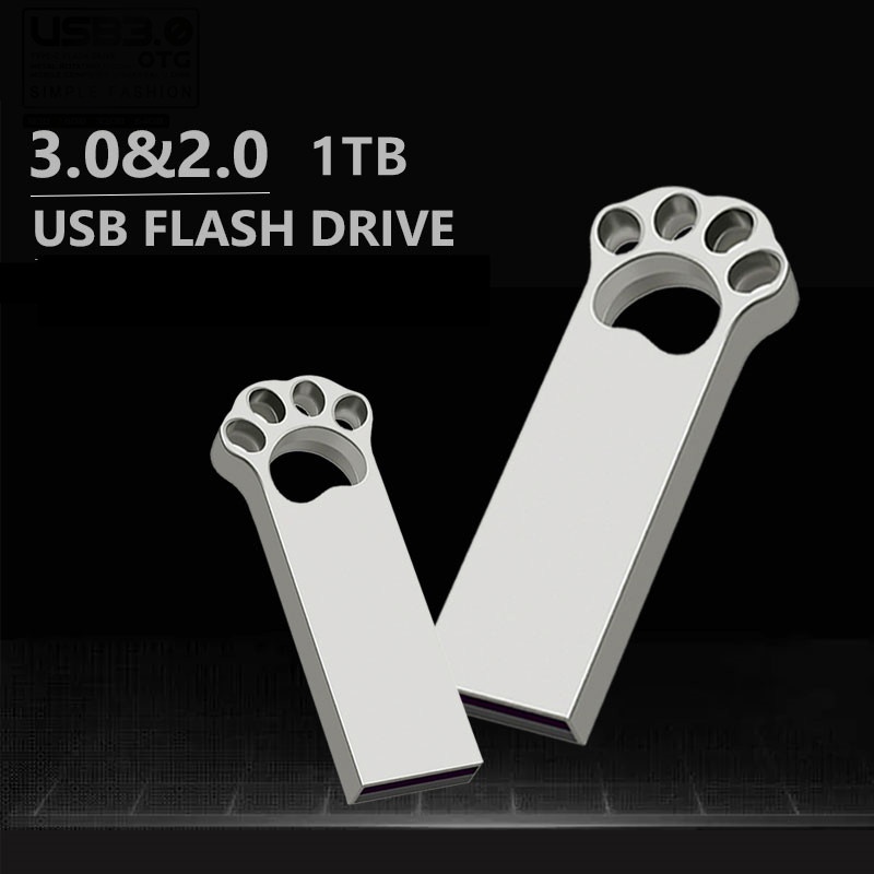 Flash Disk USB 2.0 1TB Bentuk Telapak Kaki Kucing Bahan Metal