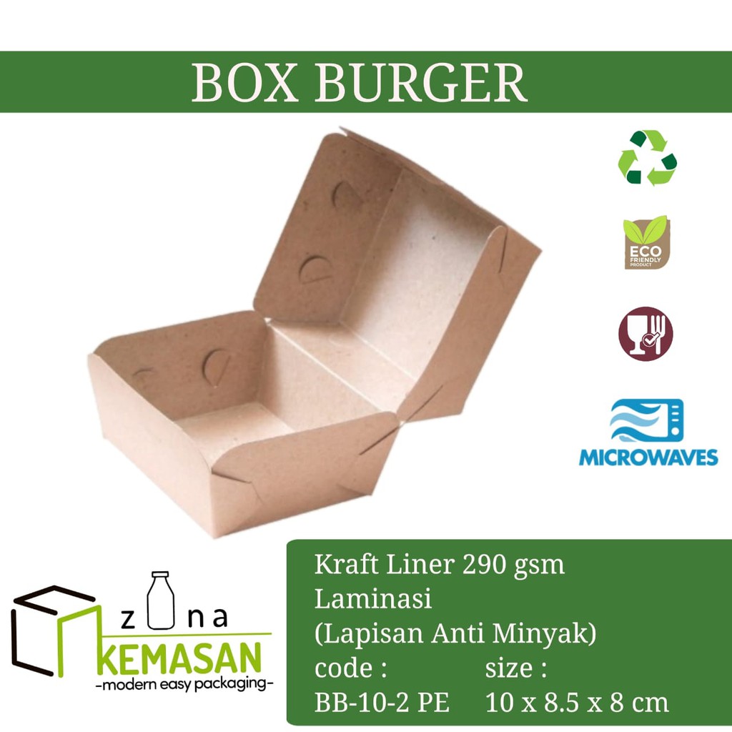 

BOX DUS KARDUS KOTAK BURGER ROTI NASI 10x8,5x8 cm KRAFT 290 gsm LAMINASI