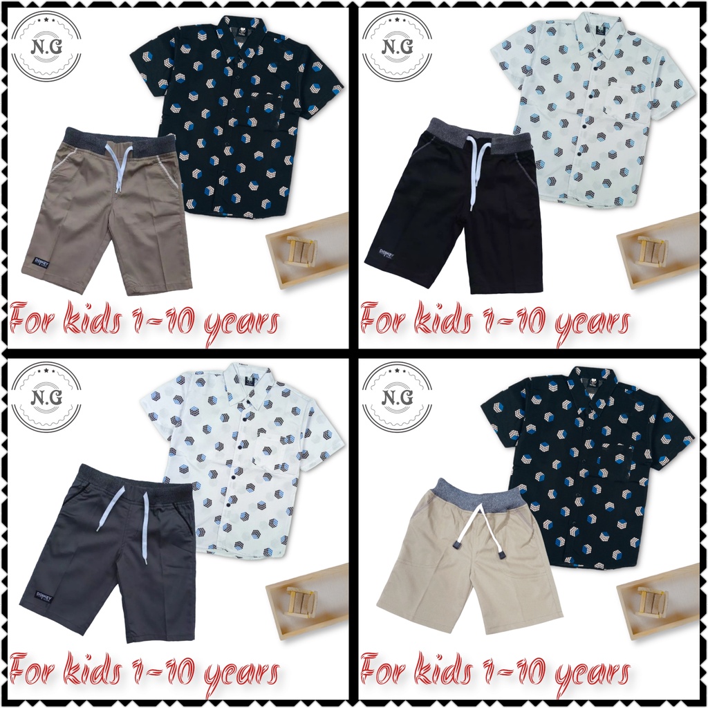 Setelan Anak Laki Laki Kemeja Pendek Motif Umur 1-10 Tahun Stelan Anak  Cowok Tanggung