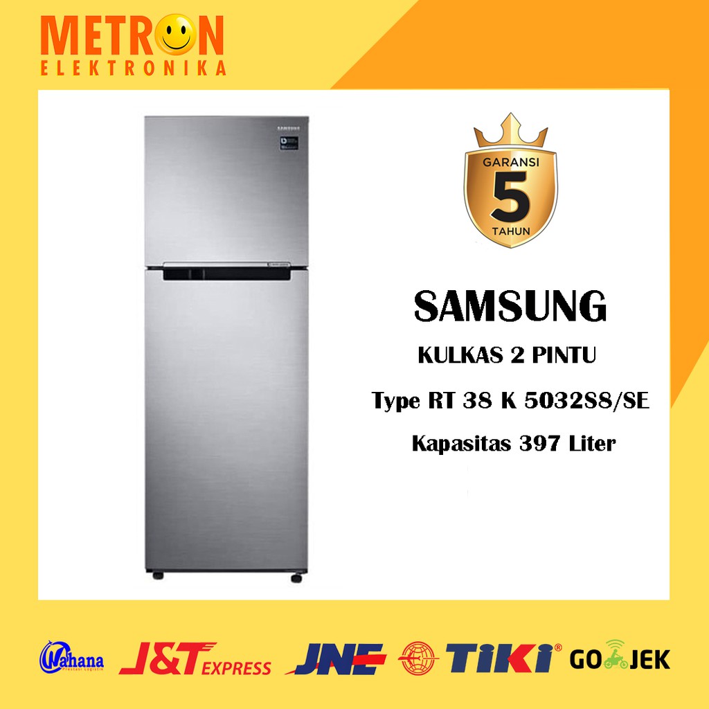 SAMSUNG RT-38K5032S8/SE / ELEGANT INOX / KULKAS 2 PINTU 397 LITER / RT38K5032S8SE