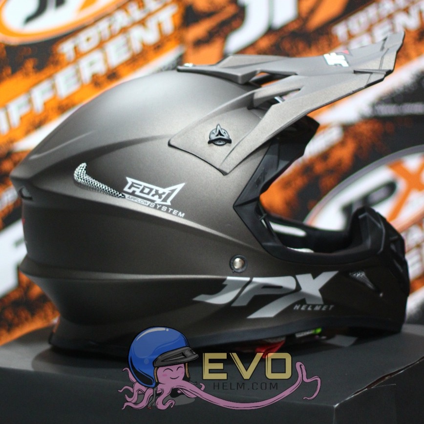 HELM JPX CROSS_SOLID -  GUNMETAL  DOFF/SILVER + GOOGLE SNAIL (ONGKIR 2 KG) HELM JPX TERBARU