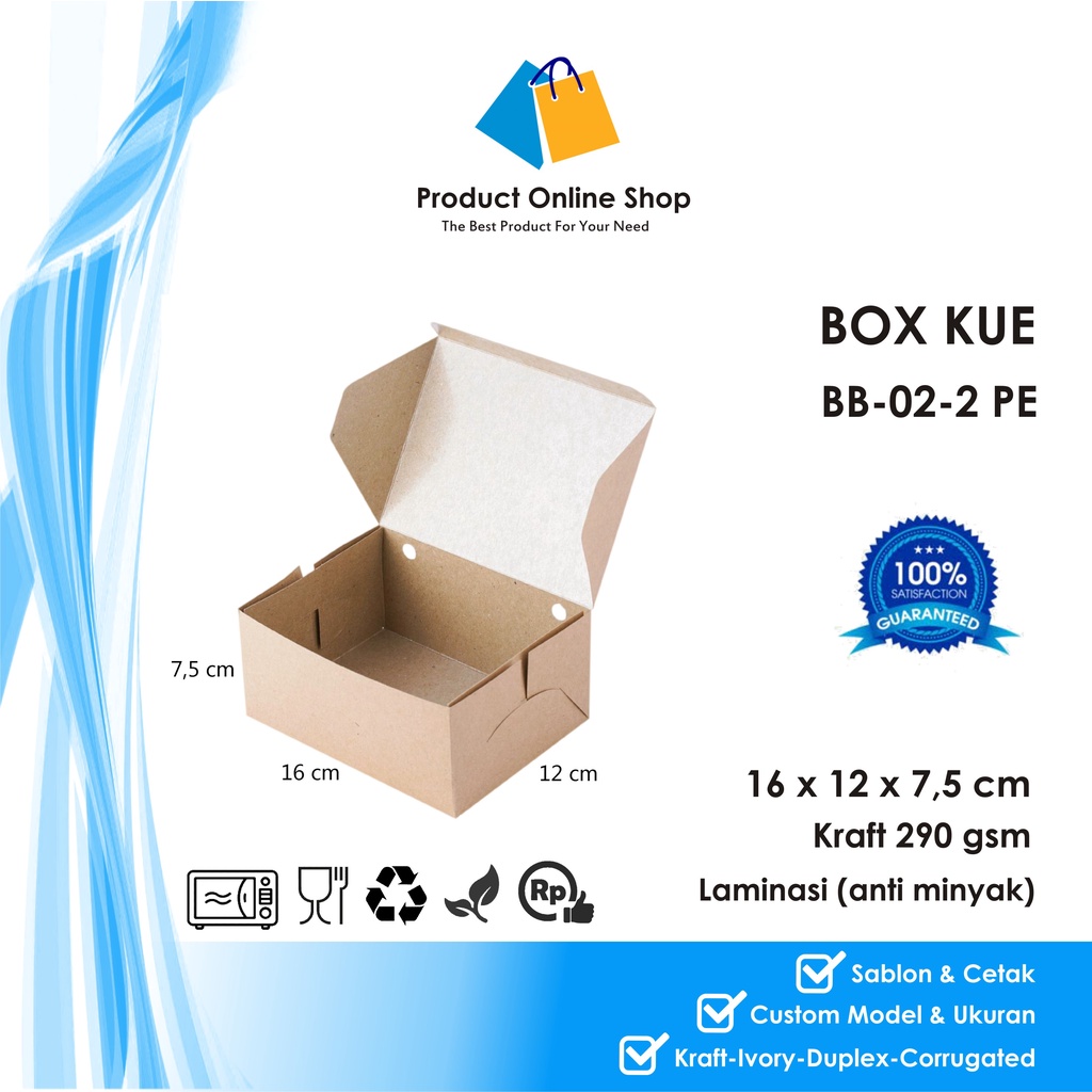 

BOX DUS KOTAK HAMPERS MAKANAN NASI ROTI KUE SNACK 16x12x7,5 cm PAPER KRAFT 290 gsm LAMINASI