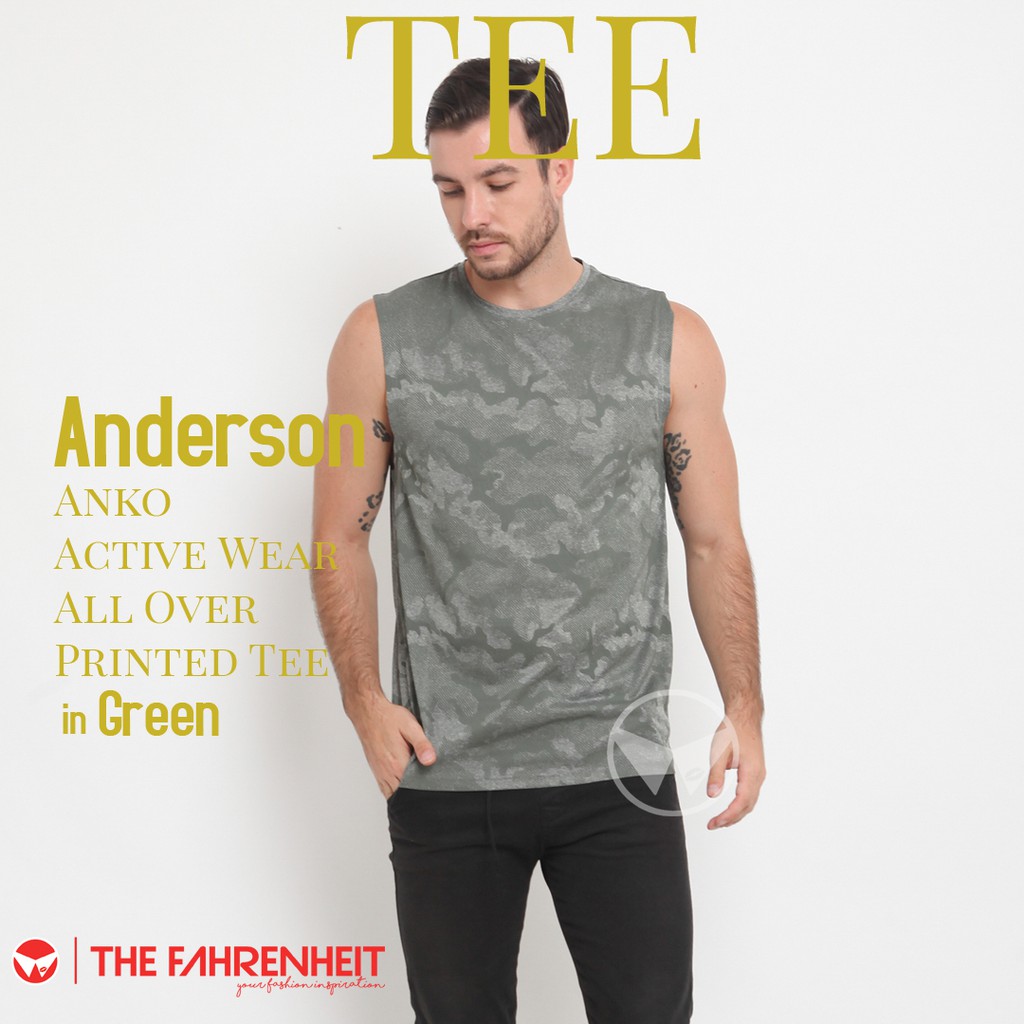 The-Fahrenheit Anderson Anko Active Wear All Over Printed Tee - Green