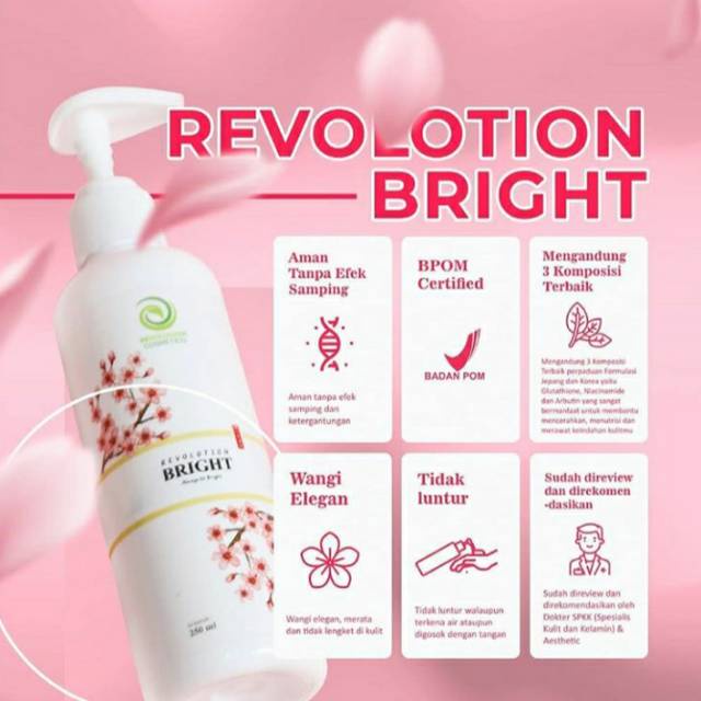 REVOLOTION Bright Body Lotion Whitening 100% ORIGINAL Memutihkan Mencerahkan Kulit Secara Alami