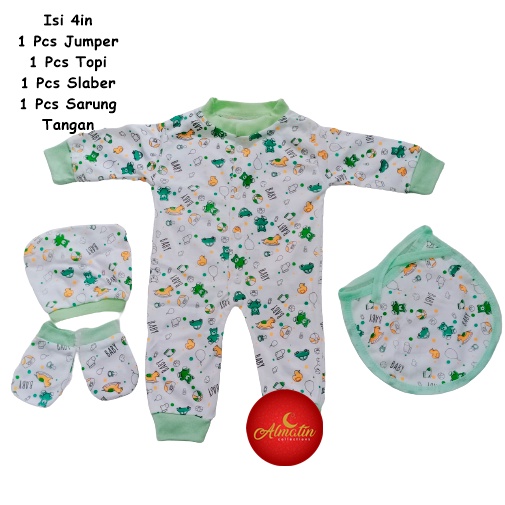 JUMPER BAYI 4 IN 1 JUMPER SET BAYI SLABER TOPI dan SARUNG TANGAN / SLEEPSUIT BAYI