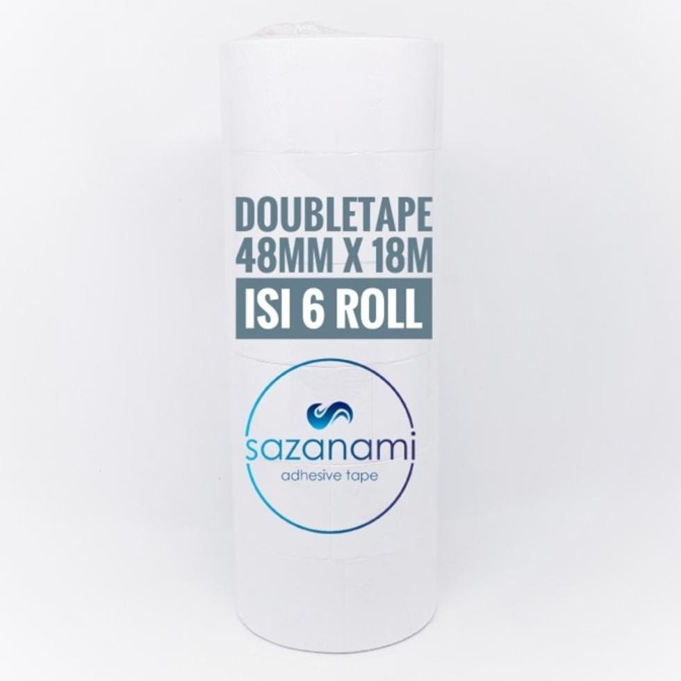 

TERMURAH DOUBLE TAPE 2 inch 48MM x 18M DOUBLETAPE KERTAS PUTIH SAZANAMI ISI 6ROLL
