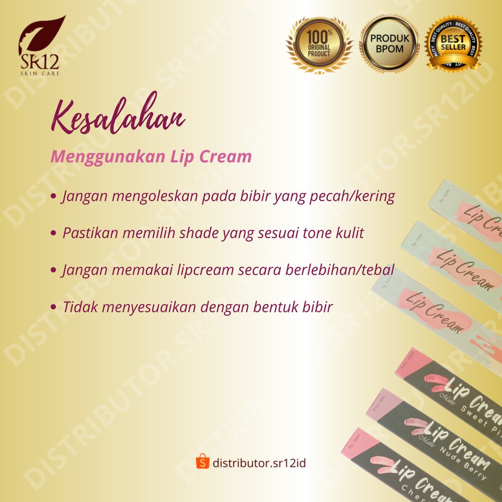 LIP CREAM MATTE CHERISH ME SR12 / WARNA LEBIH TAHAN LAMA LEMBUT DAN MENCERAHKAN BIBIR