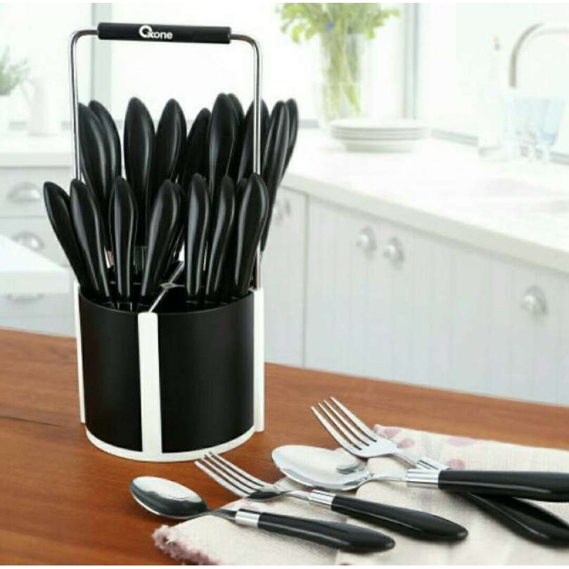 Oxone OX-9400 24Pcs Stainless Steel Cutlery Set  with Puzzle Rack - Sendok Garpu Set 24 Pcs