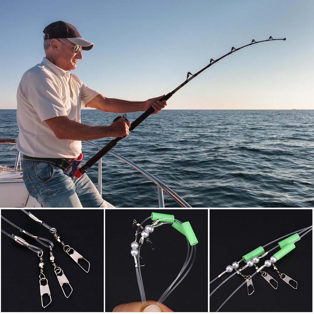 Fishing Hook Carp Fishing Hair Rigs,5pcs Luminous Bead Steel Hook Nylon Line Swivel Sanp Fishing Rig Tackle Accessory