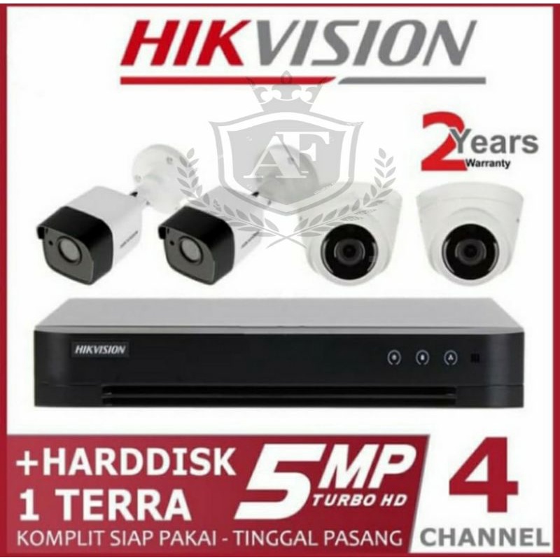 Paket CCTV Hikvision 5MP 4 Channel 4 Kamera Turbo HD Komplit + HDD 1TB