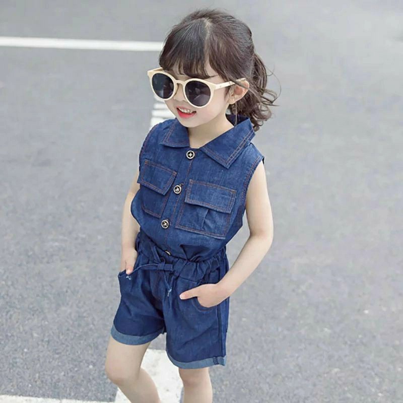 Setelan Anak Levis Demin Perempuan Girl Import Lengan Pendek Set Baju Anak Cewek 3 4 5 Thn