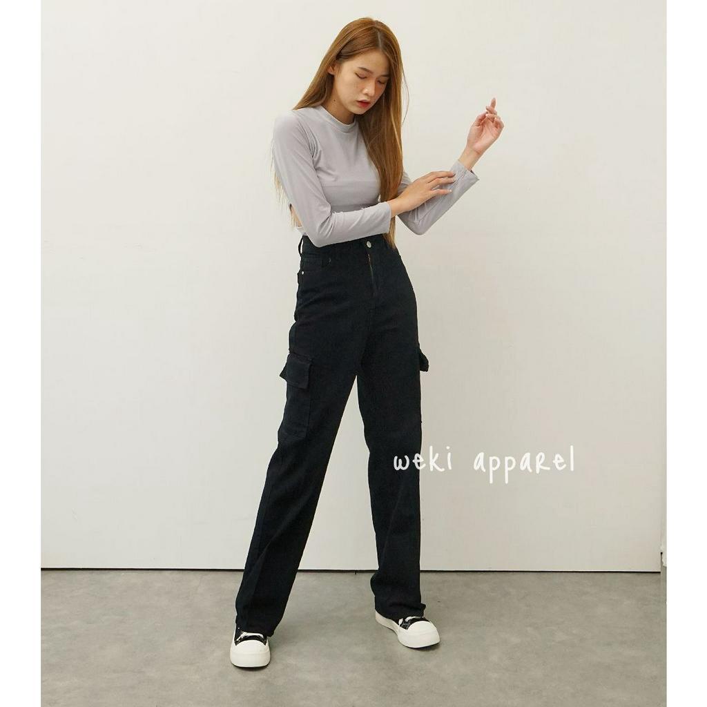 Weki Loose Jeans Cargo Straight HW Black