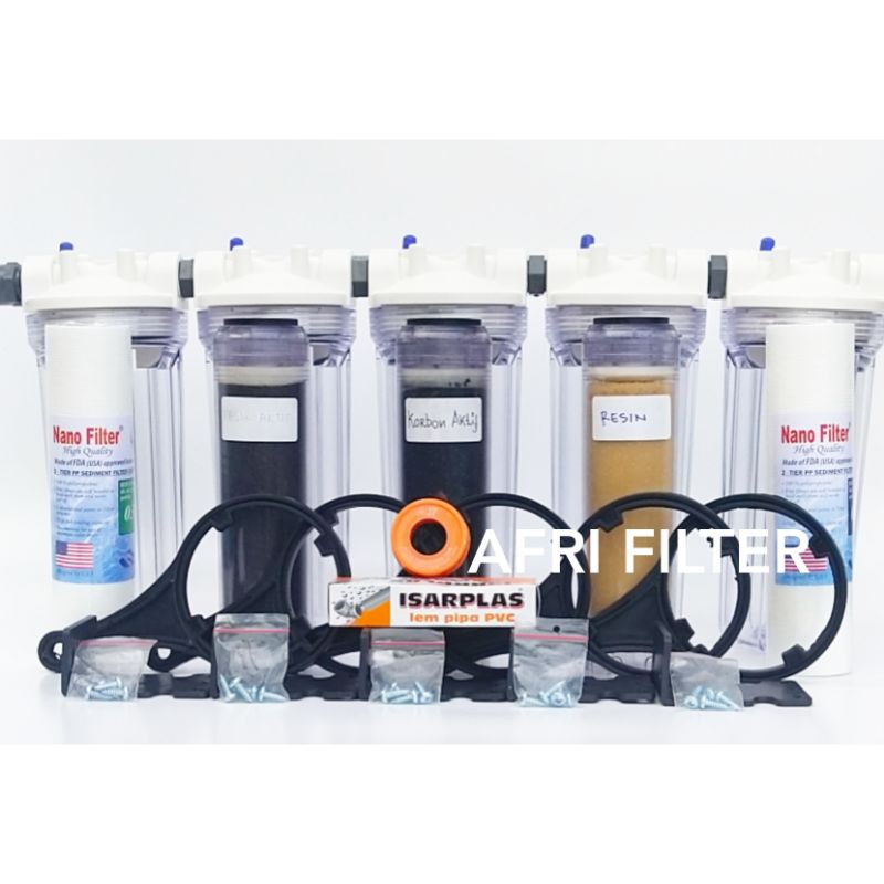 Paket Filter Air 5 Tahap Zat Berbesi&amp;Kapur (Clear 10&quot; drat 3/4&quot; SPCRS)