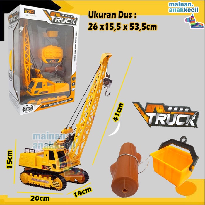 MAINAN ANAK MOBIL KONTRUKSI TRUCK CRANE REMOTE CONTROL DENGAN HIDROLIK MUSIC DAN LIGHT BERPUTAR 680°