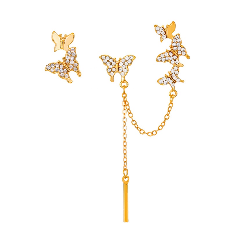 Anting Desain Kupu-Kupu Aksen Zirkon Warna Emas