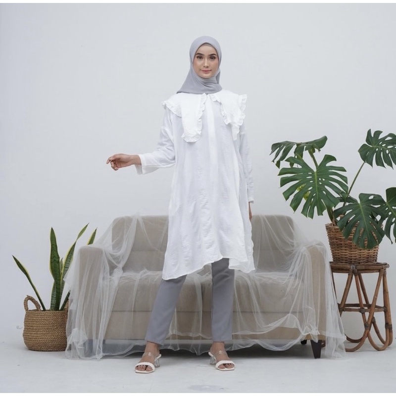 (NEW) RAIA Ziva Tunik White, Tunik Polos, Tunik Muslim, Midi Dress