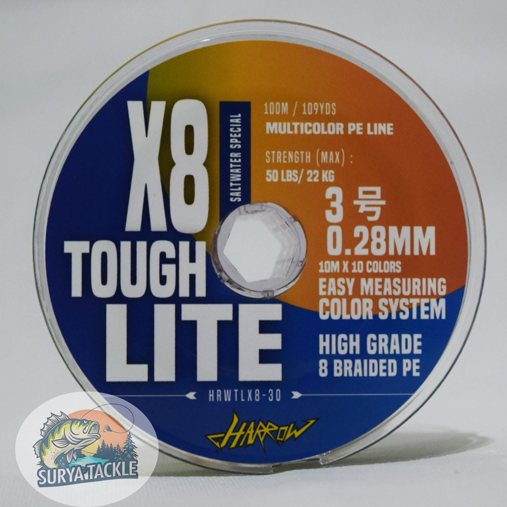 PE 3 Harrow Toughlite X8 0.28MM 100M Multicolor 50 Lbs/22 Kg