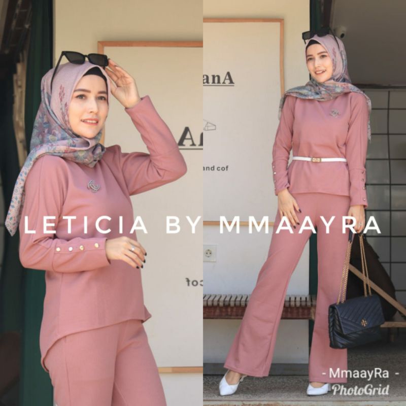 leticia by mmaayra setelan celana atasan knit casual ootd hijab baju setelan