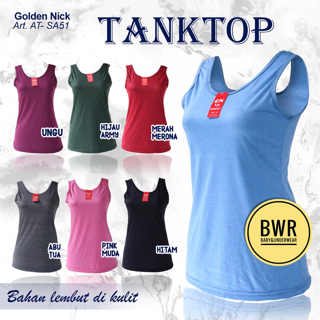 TANGTOP Golden Nick AT- SA51 Tali LEBAR | Kaos Tank Top Wanita Singlet Warna LEBAR - Bwr