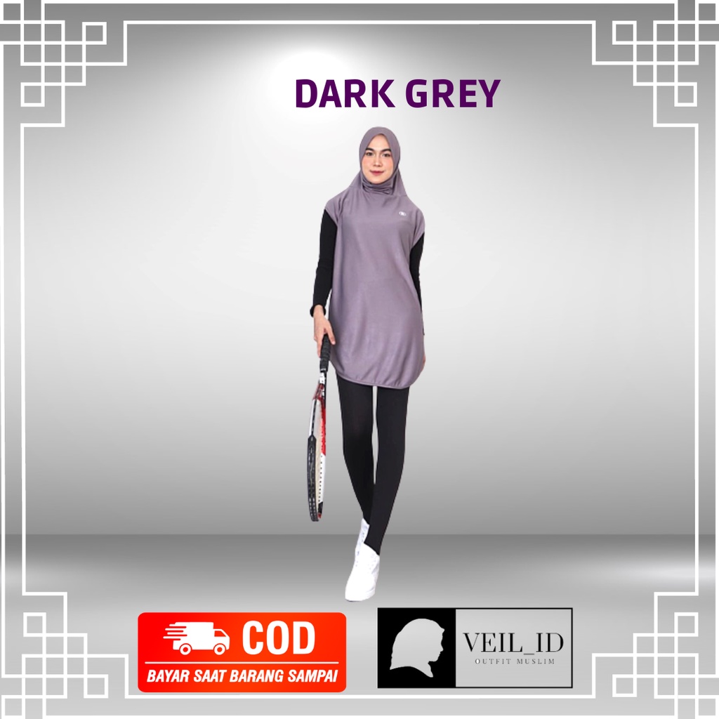 [Bisa COD] Hijab Sport + Rompi Long Vest Outer Instan Olahraga, Outfit Olahraga Fashionable Muslimah 2in1, Hijab Set Panjang Olahraga-3