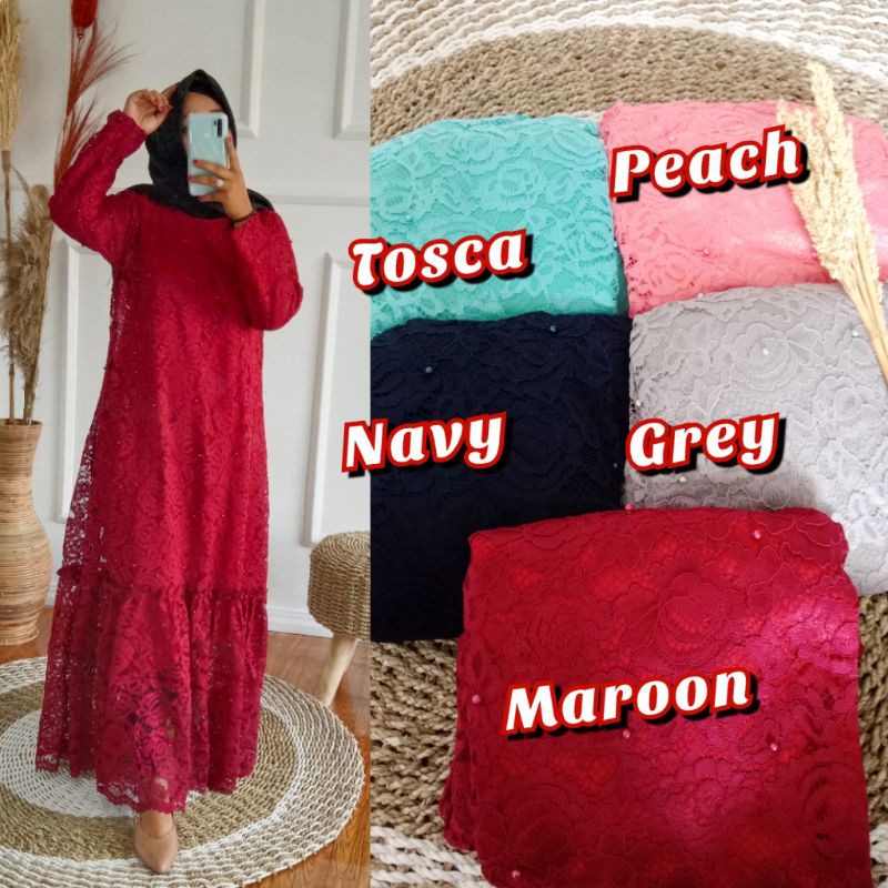 gamis brokat zhafira COD Aldine Baju Gamis Brukat Tile Remaja Dewasa Seragam Pesta Wanita Muslim