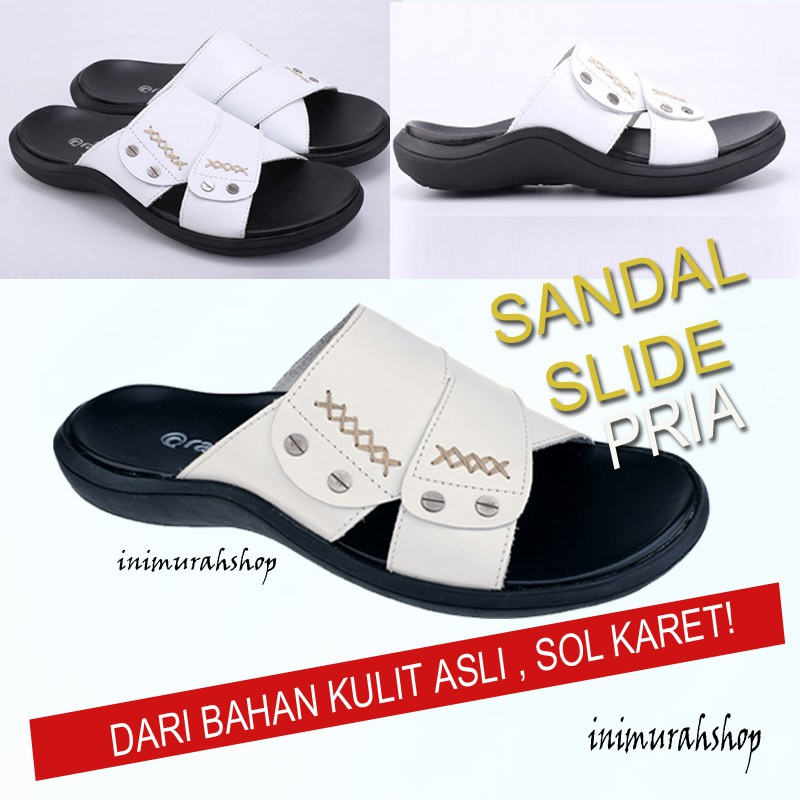  Sandal  Pria  Dari Kulit Asli Warna  Putih  9AM9 Shopee 