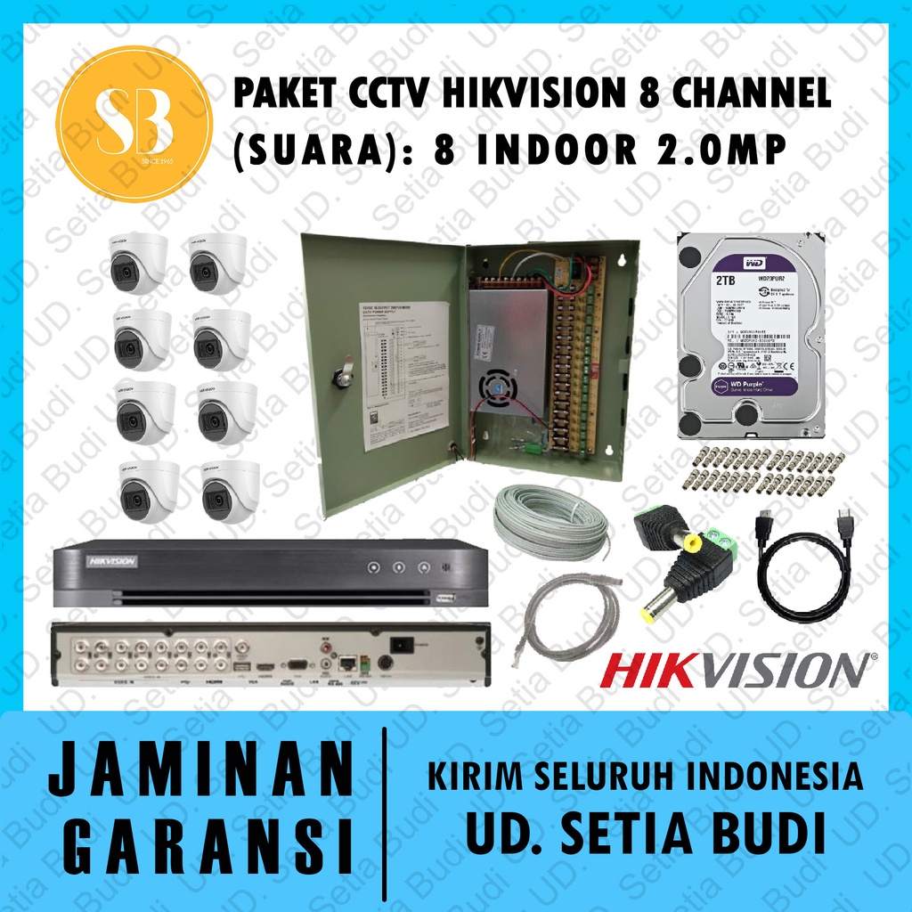 Paket FULL CCTV Hikvision 8 Channel Suara 8 Indoor 2.0 MP