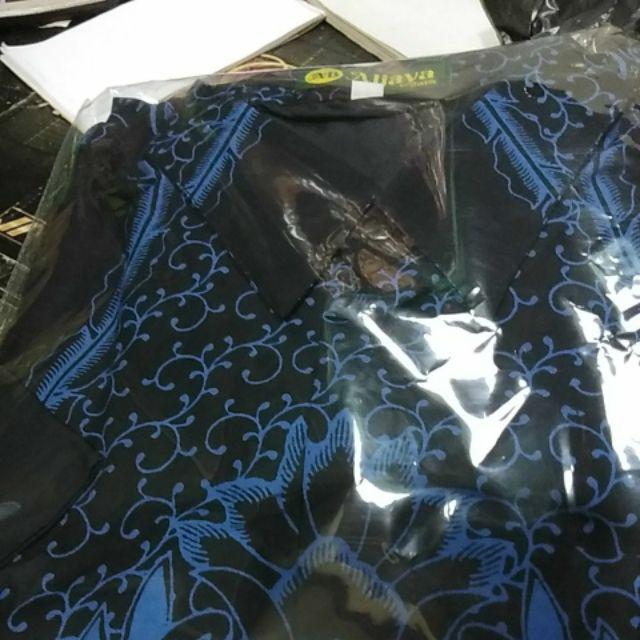 Manuk Peksi Biru Pendek Kemeja Batik Pria Full Furing Katun Primisima