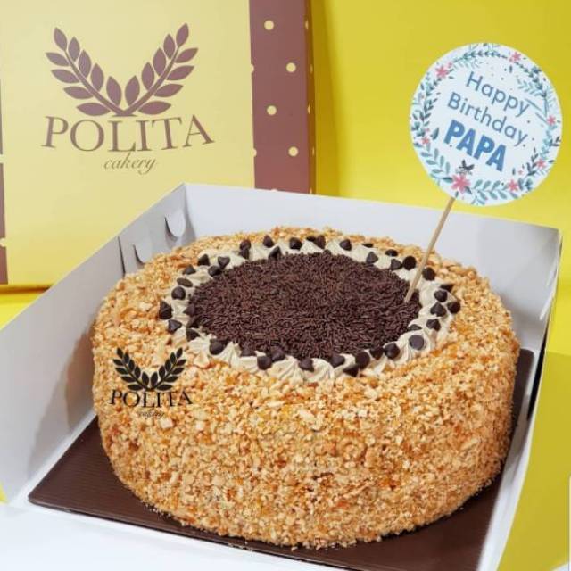 

Ulang tahun - kue ultah - kue mocha nougat moka kacang - kue lebaran - bulat - premium ingredients