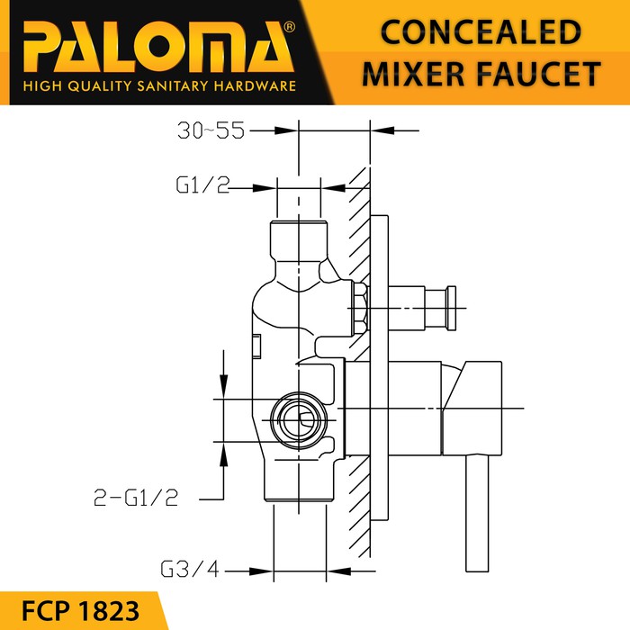 PALOMA FCP 1823 Keran Mixer 4 Lubang Tanam Dinding Tembok Kran Air