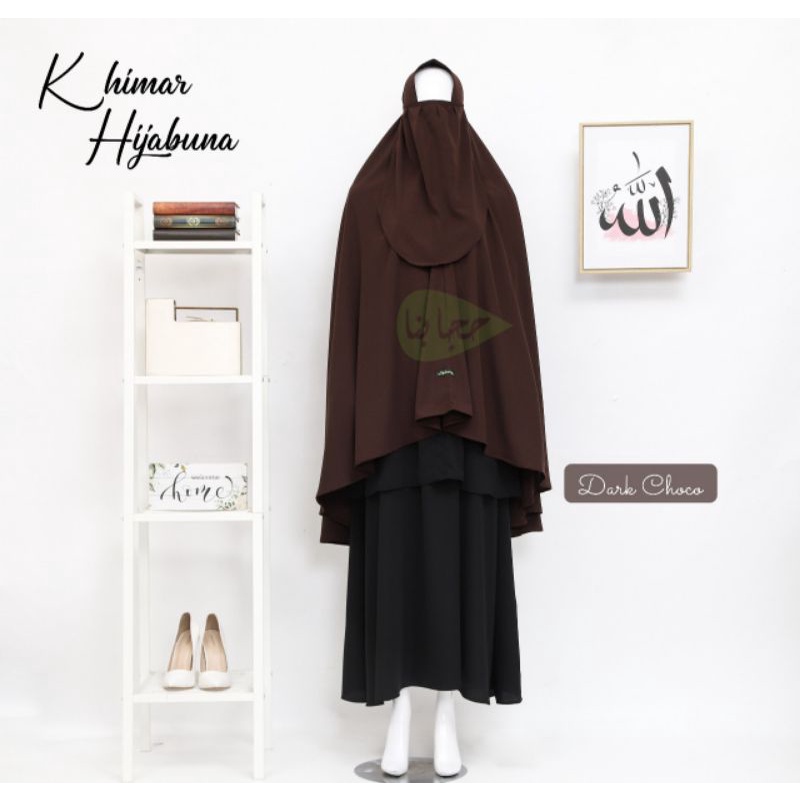 Khimar Instan Hijabuna Dark Choco / Coklat Tua - Jilbab kerudung syar'i / syari wolfis / wolvis / wo