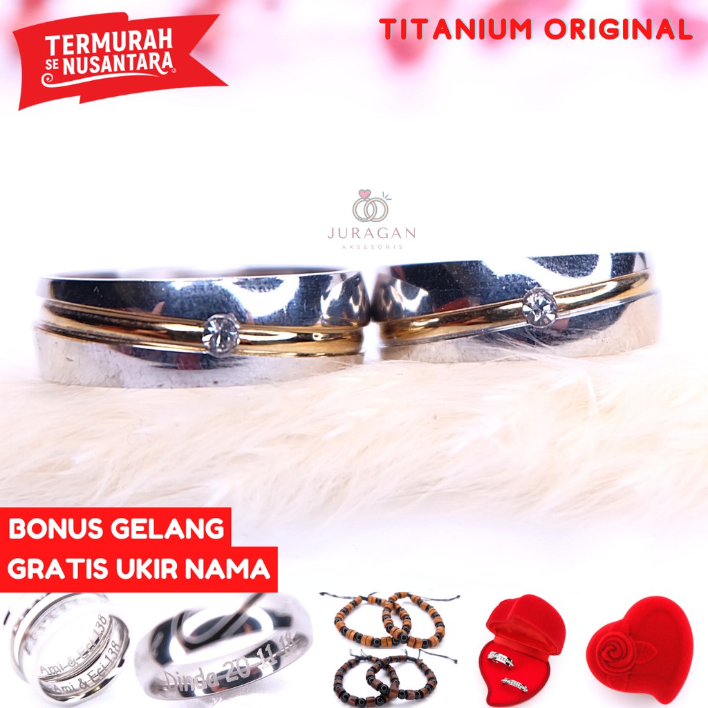 [UKIR NAMA + BOX HATI] Cincin Couple BUCIN Titanium M45 BONUS Gelang Couple