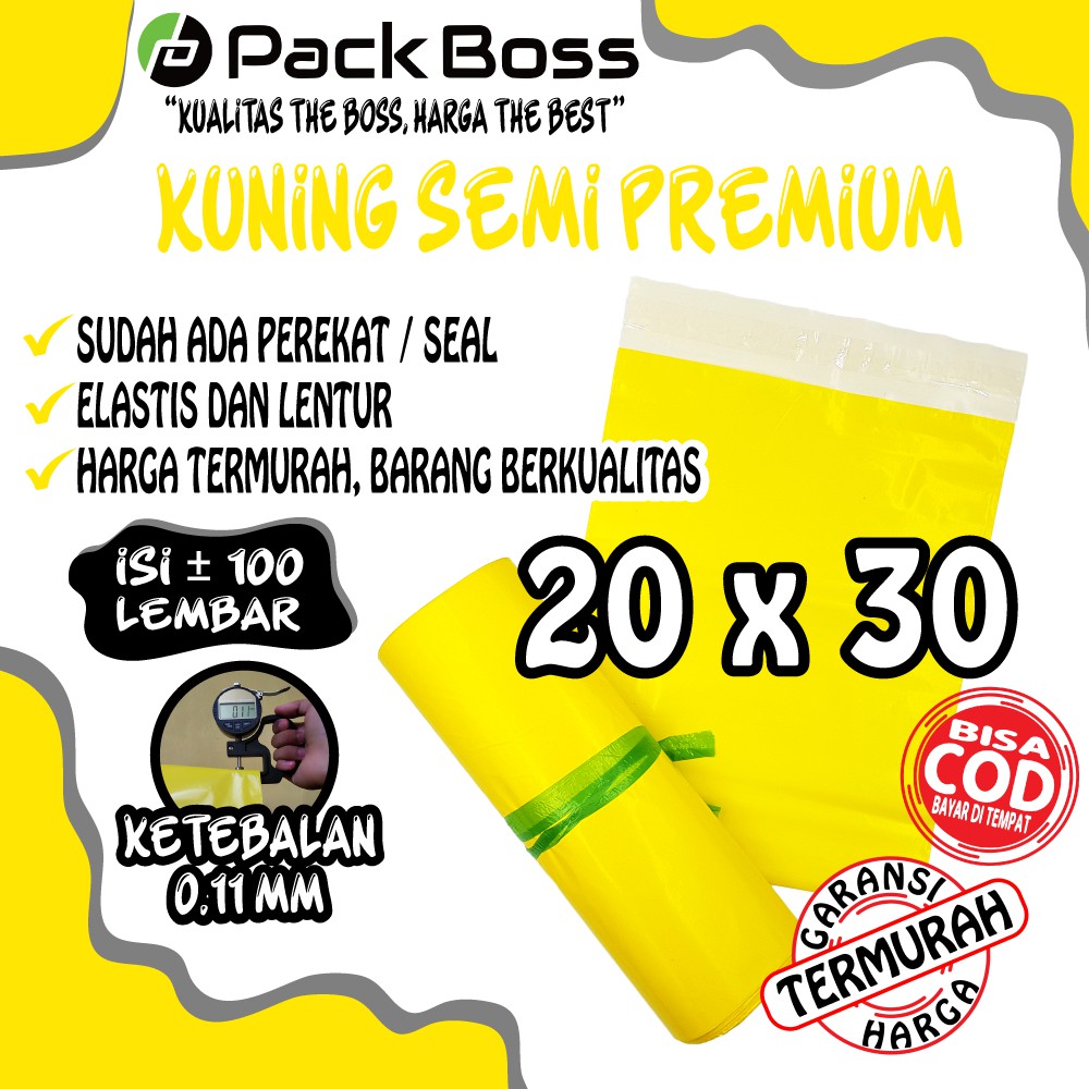 

20x30 KUNING SEMI PREMIUM POLYMAILER PACKAGING ONLINE ADA PEREKAT