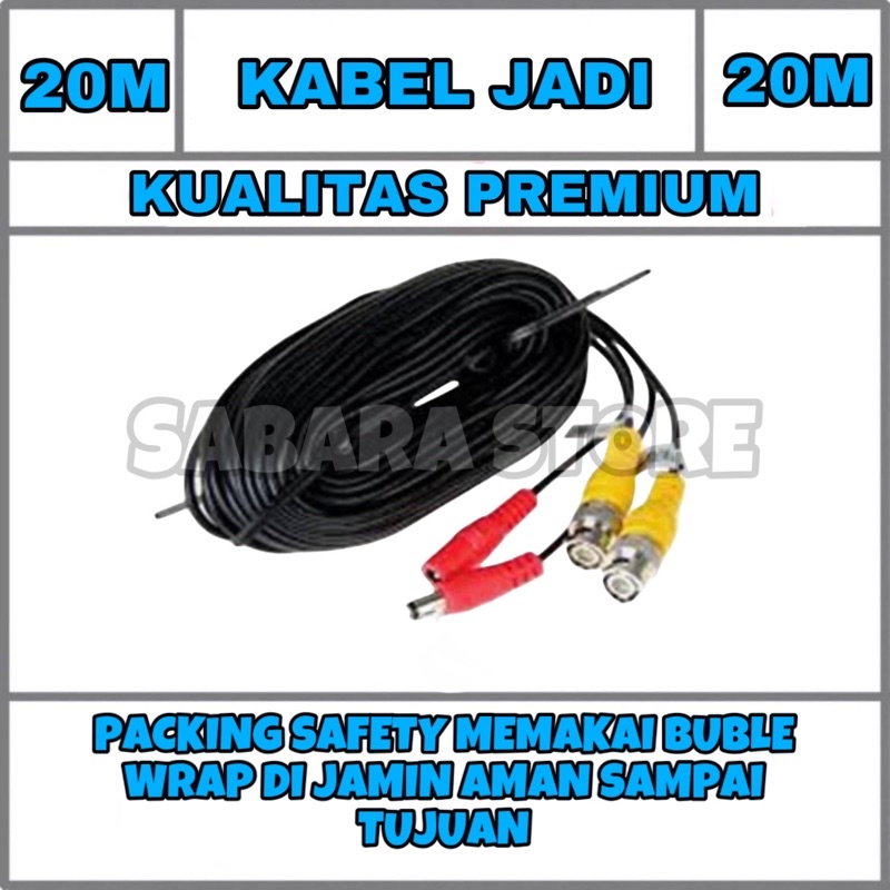 kabel jadi cctv camera 20m termasuk conector bnc jack dc tinggal pasang colok 20 m meter 20meter murah