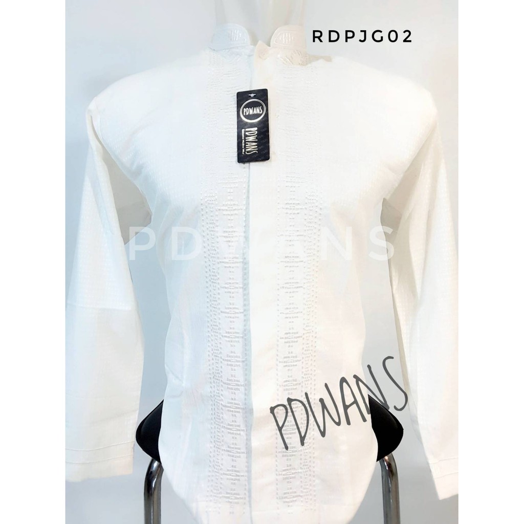 Baju Koko Muslim Dewasa Lengan Panjang Kemeja Koko Bordir Putih Tulang PDWANS - RDPJG02-5