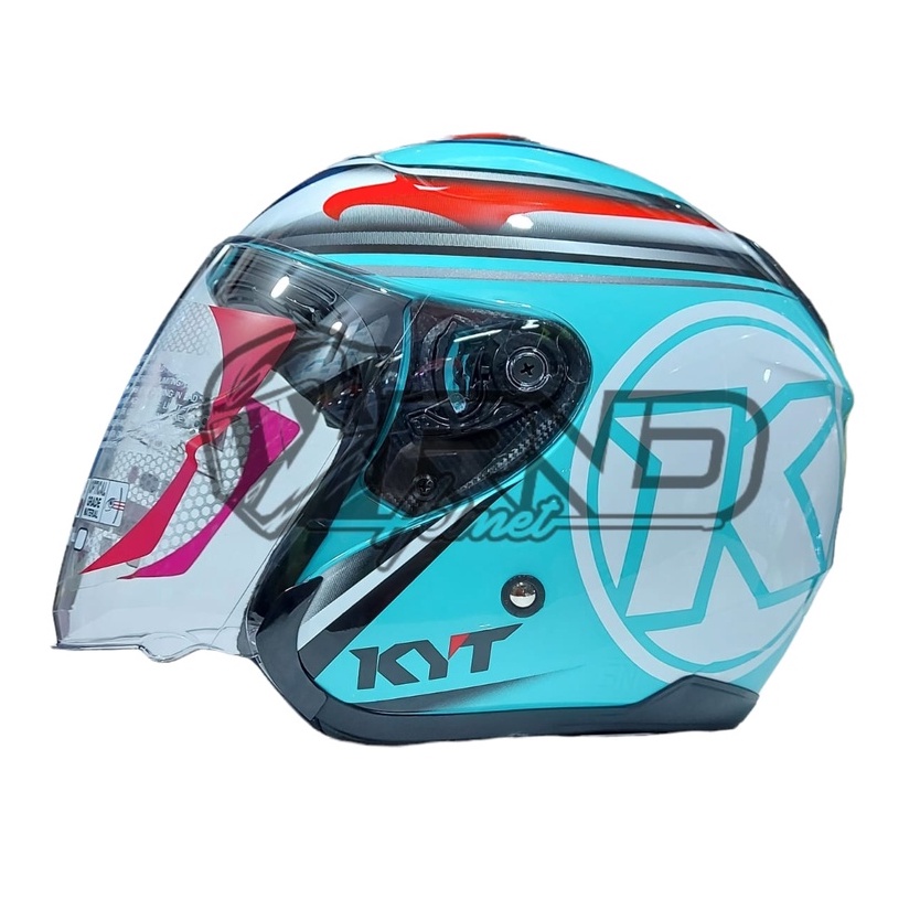 Helm KYT KYOTO R Motif Seri 3 Aqua Blue Aquamarine Half Face SNI DOT