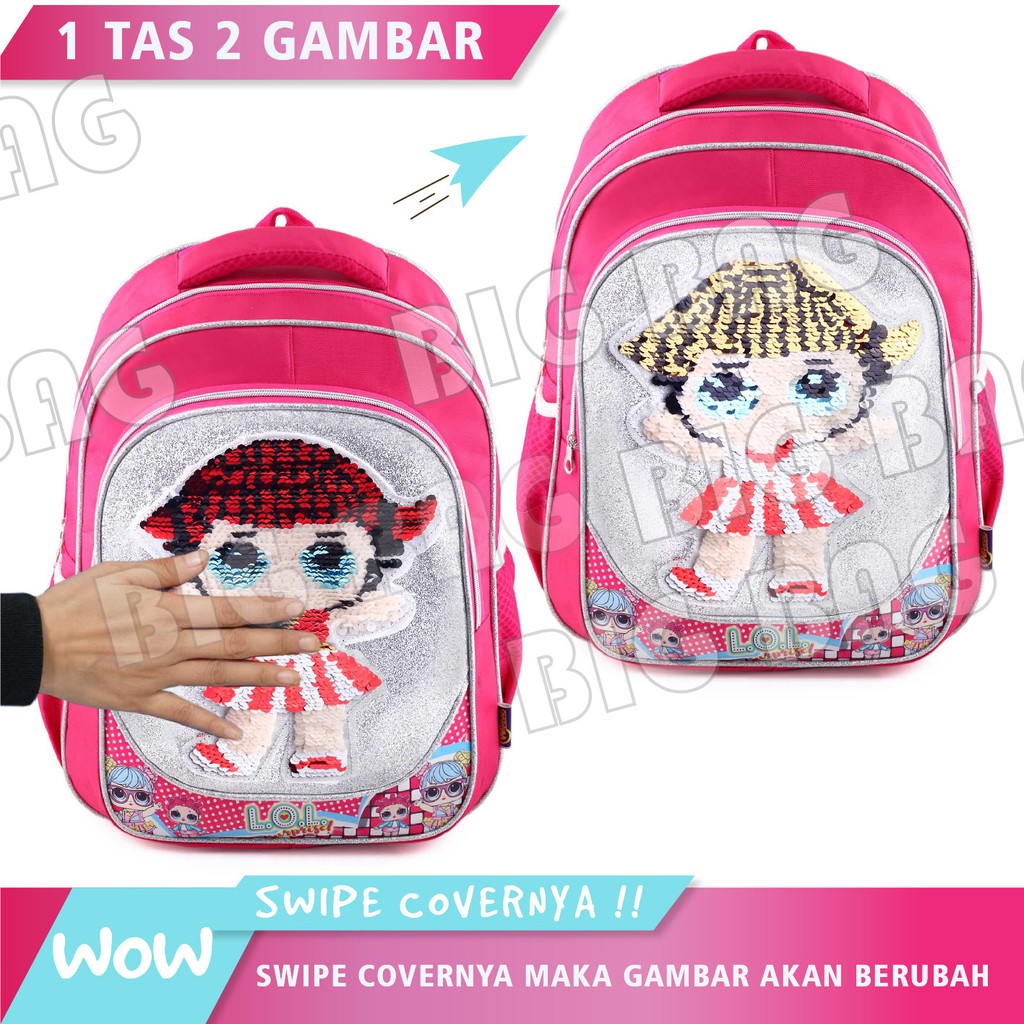 Tas Ransel Anak Perempuan Karakter Lol Surprise GLITTER-Tas Ransel Model Usap/Swipe Glitter+LUNCHBOX