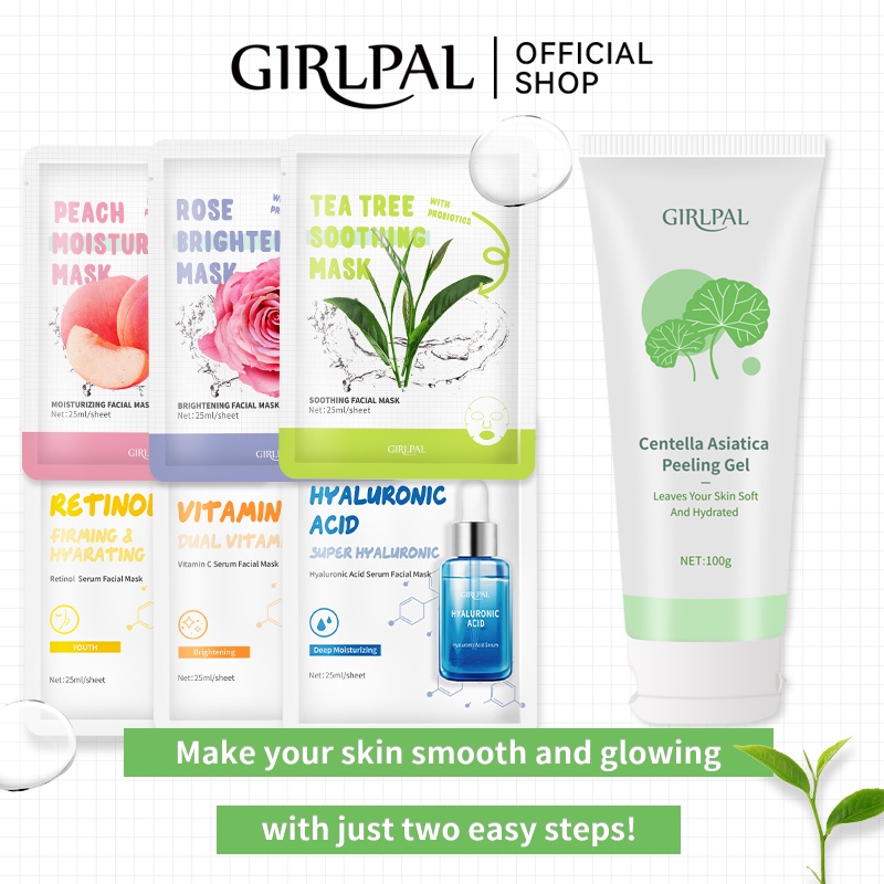 [BPOM] GIRLPAL Centella Asiatica Peeling Gel + Sheet Mask / Masker Wajah Face Skincare