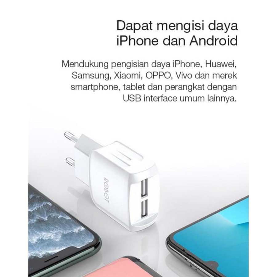 Adaptor Charger ROBOT Kepala 2 USB Original ORI Samsung Android ASUS