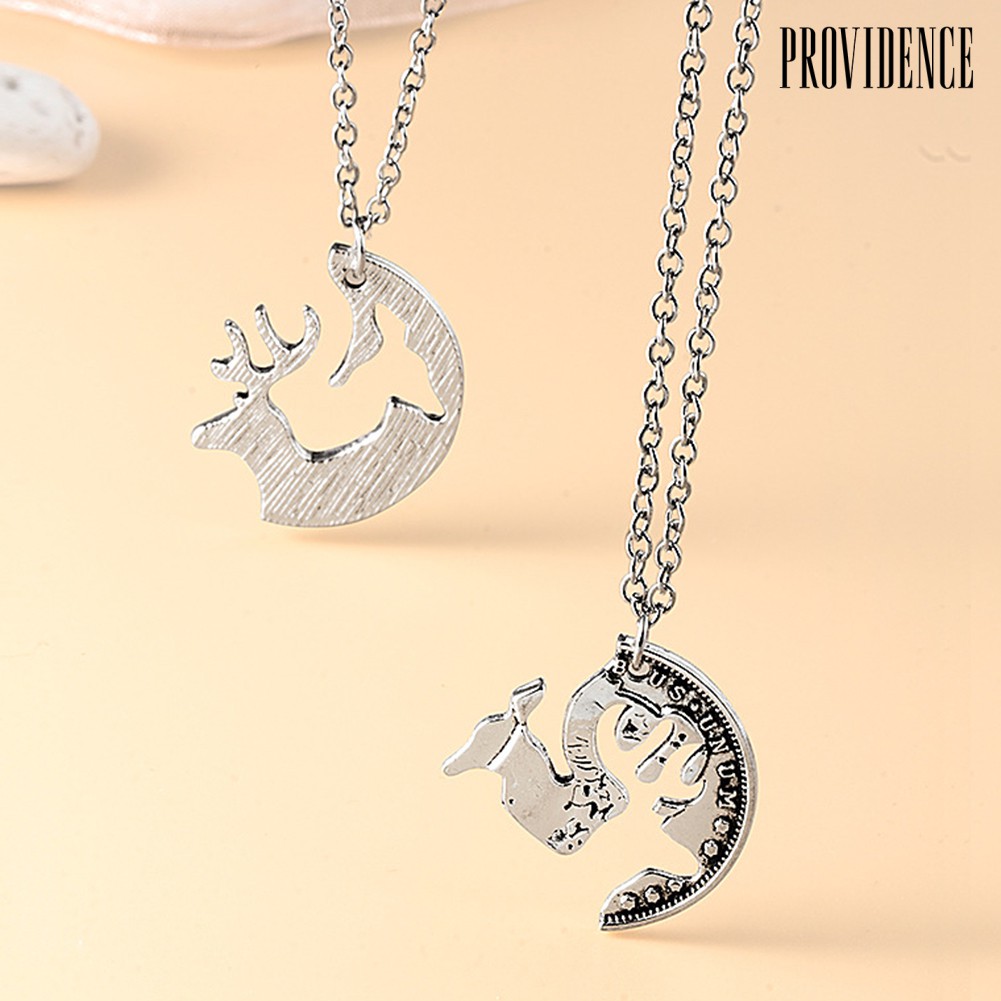 Providence 2Pcs Deer Puzzle Disc Pendant Alloy Clavicle Chain Necklace Couple Lover