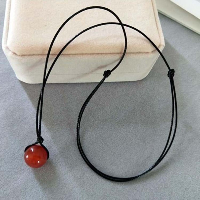 Hiasan Choker Charms Liontin Pasangan Kalung Batu Akik Hadiah Perhiasan Wanita Pria Batu Alam Tali Kulit