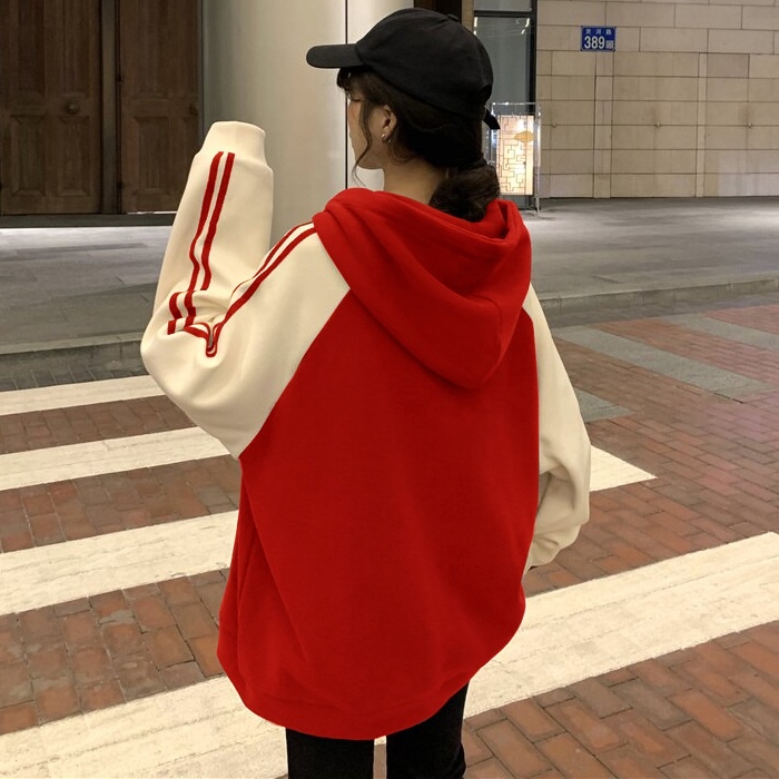 Sweater Wanita oversize Free T shirt Sweter Hoodie Red full zipper big size JPN